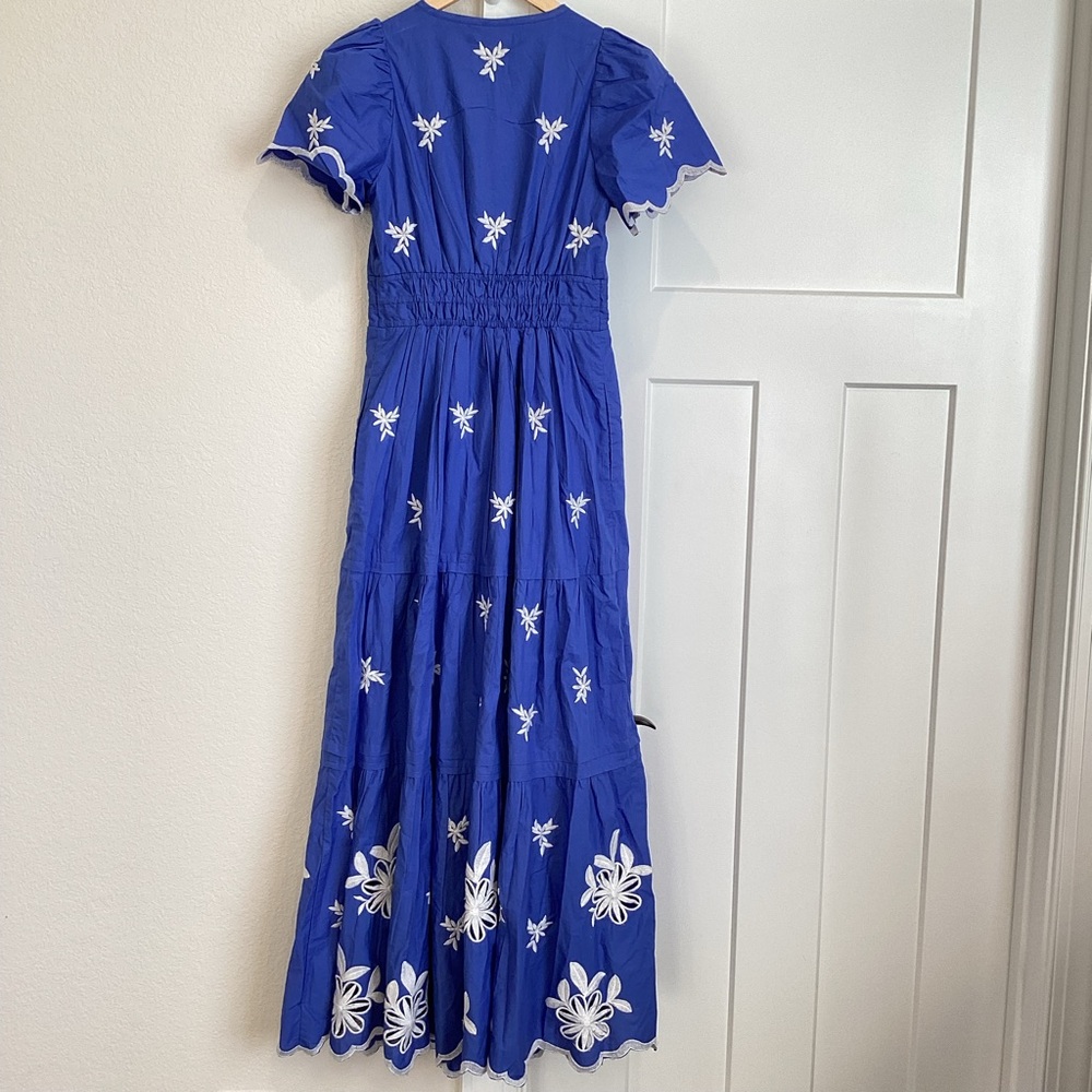 Anthropologie Somerset Embroidered Maxi Dress Short-Sleeve New XXS Blue White - Picture 9 of 16